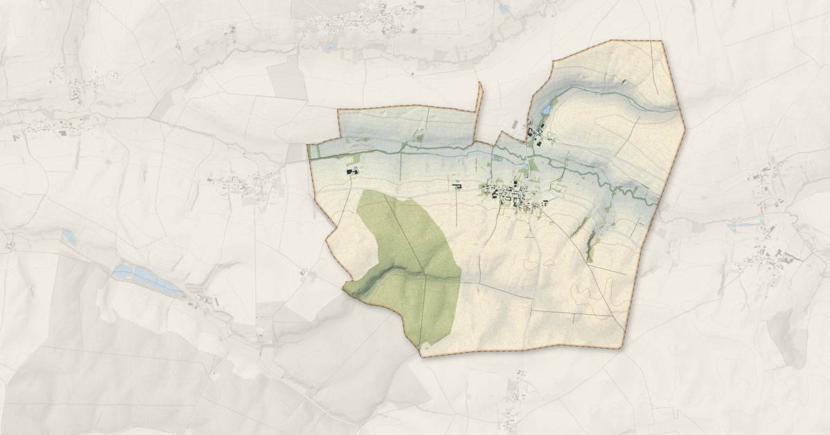 Portrait cartographique de Nampcelles-la-Cour : relief, eau, forêts, bâti et voies, calculés à partir des données de l'IGN