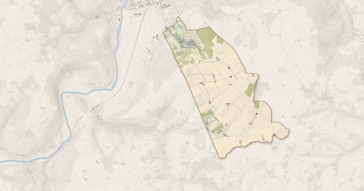 Portrait cartographique de Nesles-la-Montagne : relief, eau, forêts, bâti et voies, calculés à partir des données de l'IGN