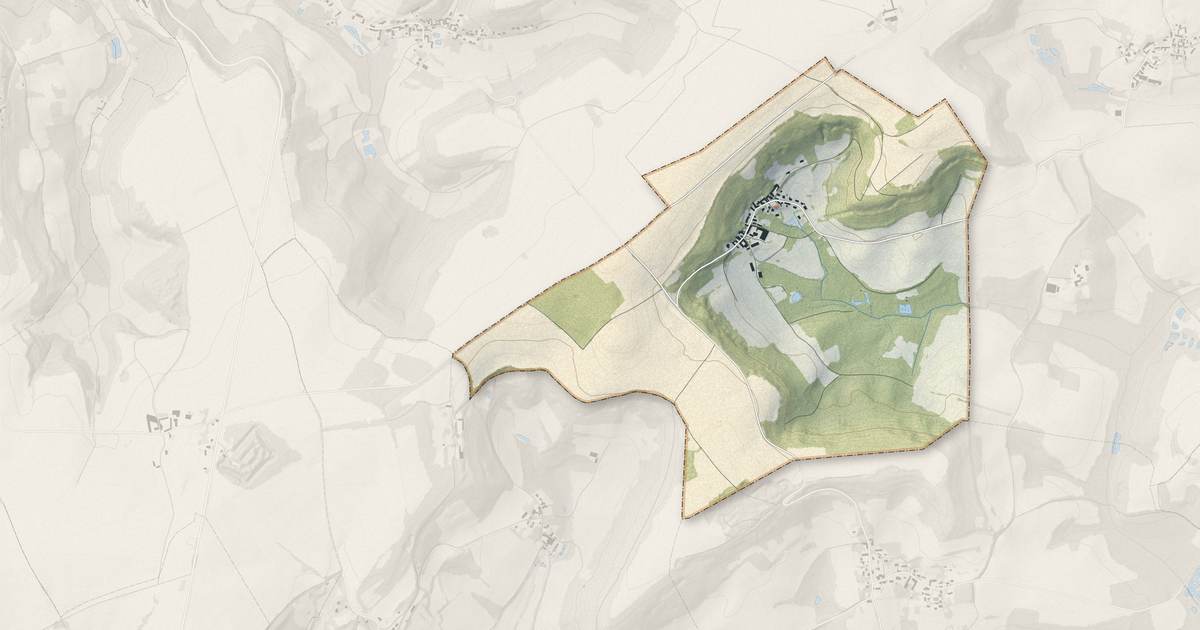 Portrait cartographique de Orgeval : relief, eau, forêts, bâti et voies, calculés à partir des données de l'IGN