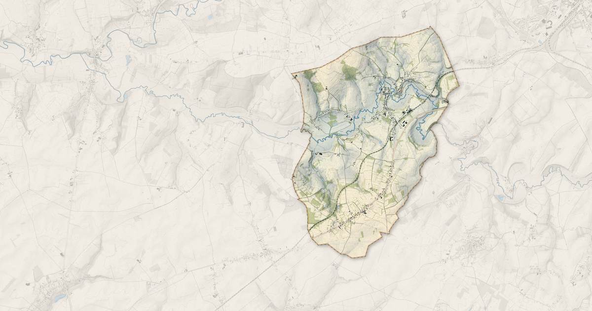Portrait cartographique de Origny-en-Thiérache : relief, eau, forêts, bâti et voies, calculés à partir des données de l'IGN