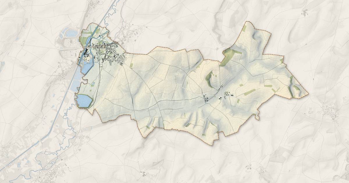 Portrait cartographique de Origny-Sainte-Benoite : relief, eau, forêts, bâti et voies, calculés à partir des données de l'IGN