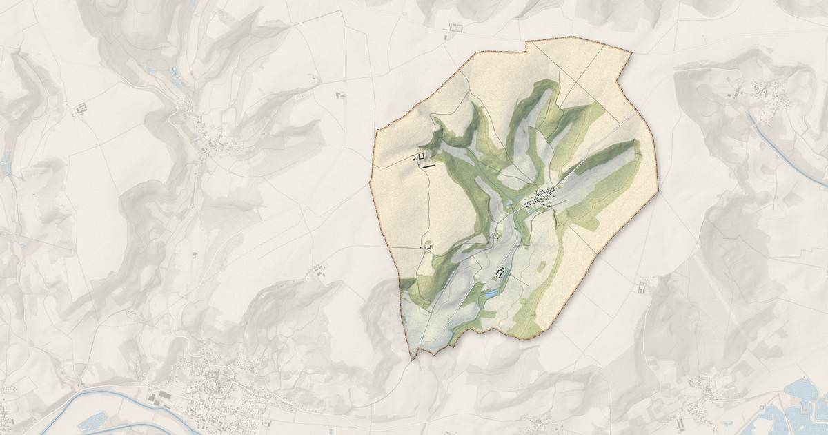Portrait cartographique de Ostel : relief, eau, forêts, bâti et voies, calculés à partir des données de l'IGN