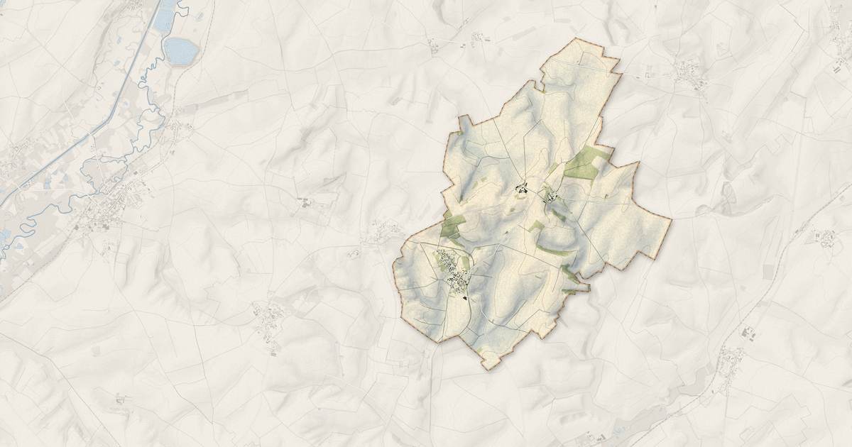 Portrait cartographique de Parpeville : relief, eau, forêts, bâti et voies, calculés à partir des données de l'IGN