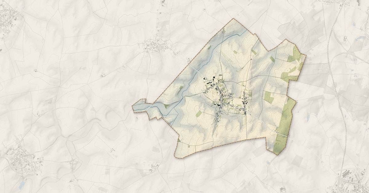 Portrait cartographique de Prémont : relief, eau, forêts, bâti et voies, calculés à partir des données de l'IGN