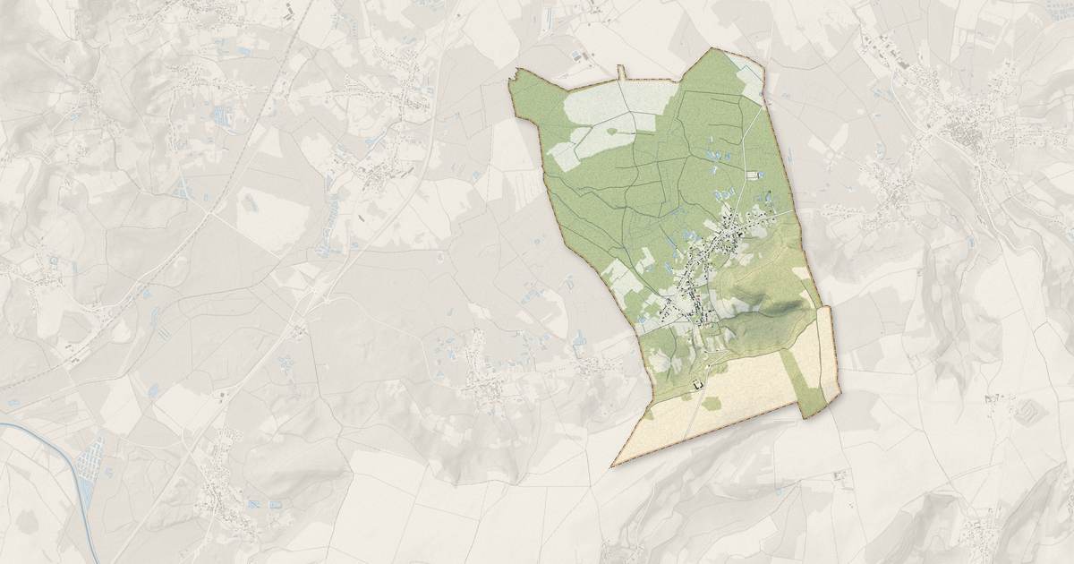 Portrait cartographique de Presles-et-Thierny : relief, eau, forêts, bâti et voies, calculés à partir des données de l'IGN