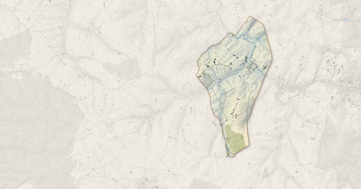 Portrait cartographique de Rocquigny : relief, eau, forêts, bâti et voies, calculés à partir des données de l'IGN