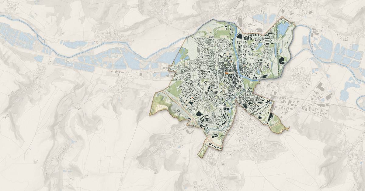 Portrait cartographique de Soissons : relief, eau, forêts, bâti et voies, calculés à partir des données de l'IGN