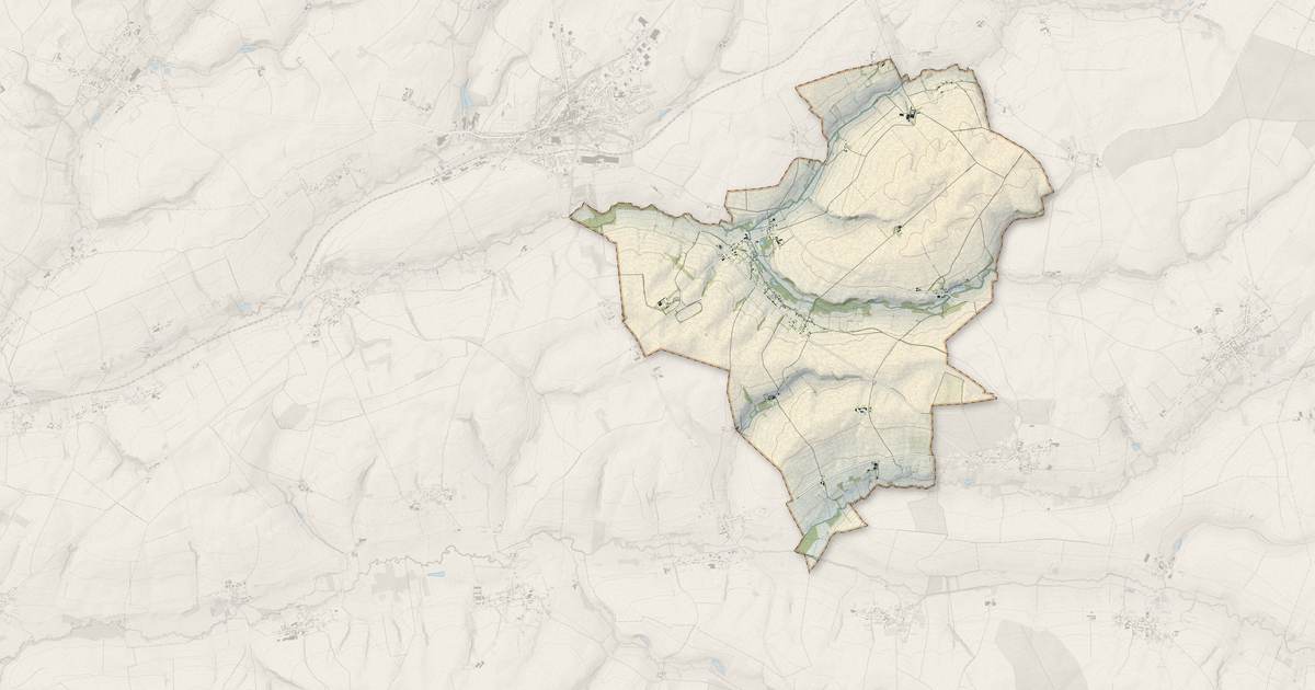 Portrait cartographique de Thenailles : relief, eau, forêts, bâti et voies, calculés à partir des données de l'IGN