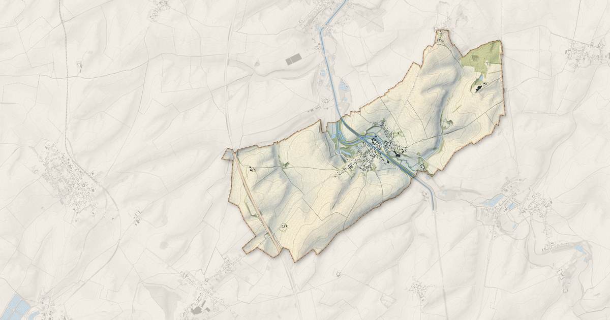 Portrait cartographique de Vendhuile : relief, eau, forêts, bâti et voies, calculés à partir des données de l'IGN