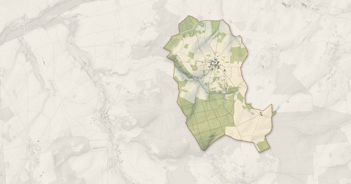 Portrait cartographique de Villeneuve-sur-Fère : relief, eau, forêts, bâti et voies, calculés à partir des données de l'IGN