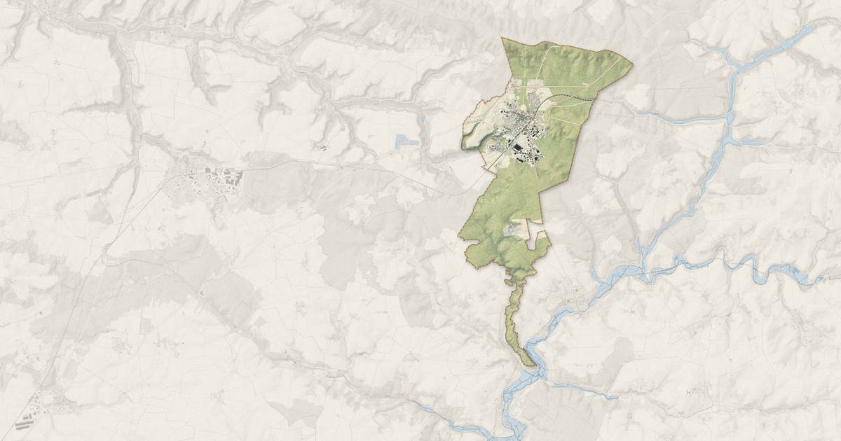 Portrait cartographique de Villers-Cotterêts : relief, eau, forêts, bâti et voies, calculés à partir des données de l'IGN