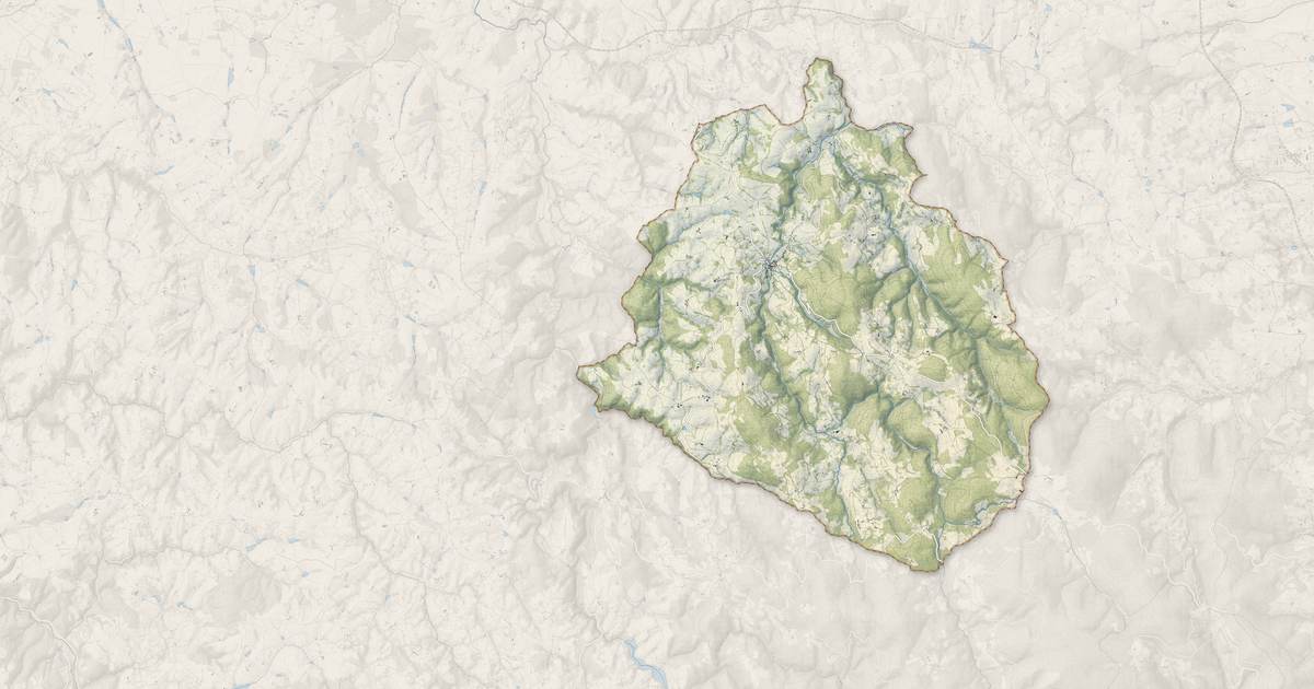 Portrait cartographique de Arfeuilles : relief, eau, forêts, bâti et voies, calculés à partir des données de l'IGN