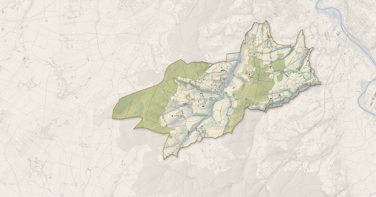 Portrait cartographique de Brugheas : relief, eau, forêts, bâti et voies, calculés à partir des données de l'IGN
