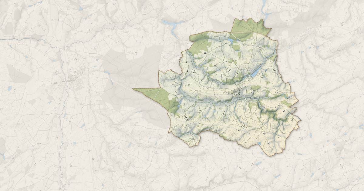Portrait cartographique de Buxières-les-Mines : relief, eau, forêts, bâti et voies, calculés à partir des données de l'IGN