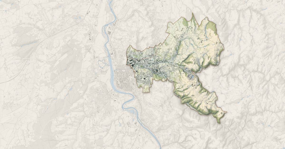 Portrait cartographique de Cusset : relief, eau, forêts, bâti et voies, calculés à partir des données de l'IGN