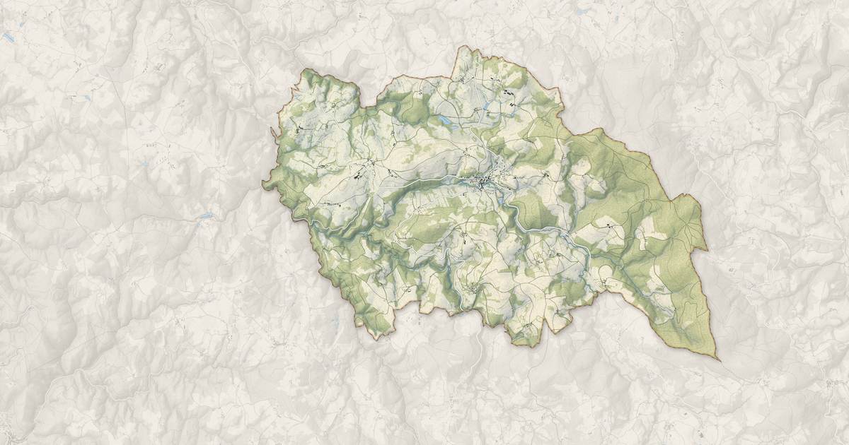 Portrait cartographique de Ferrières-sur-Sichon : relief, eau, forêts, bâti et voies, calculés à partir des données de l'IGN