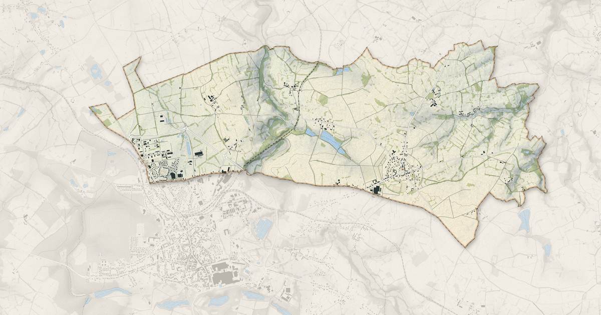 Portrait cartographique de Malicorne : relief, eau, forêts, bâti et voies, calculés à partir des données de l'IGN