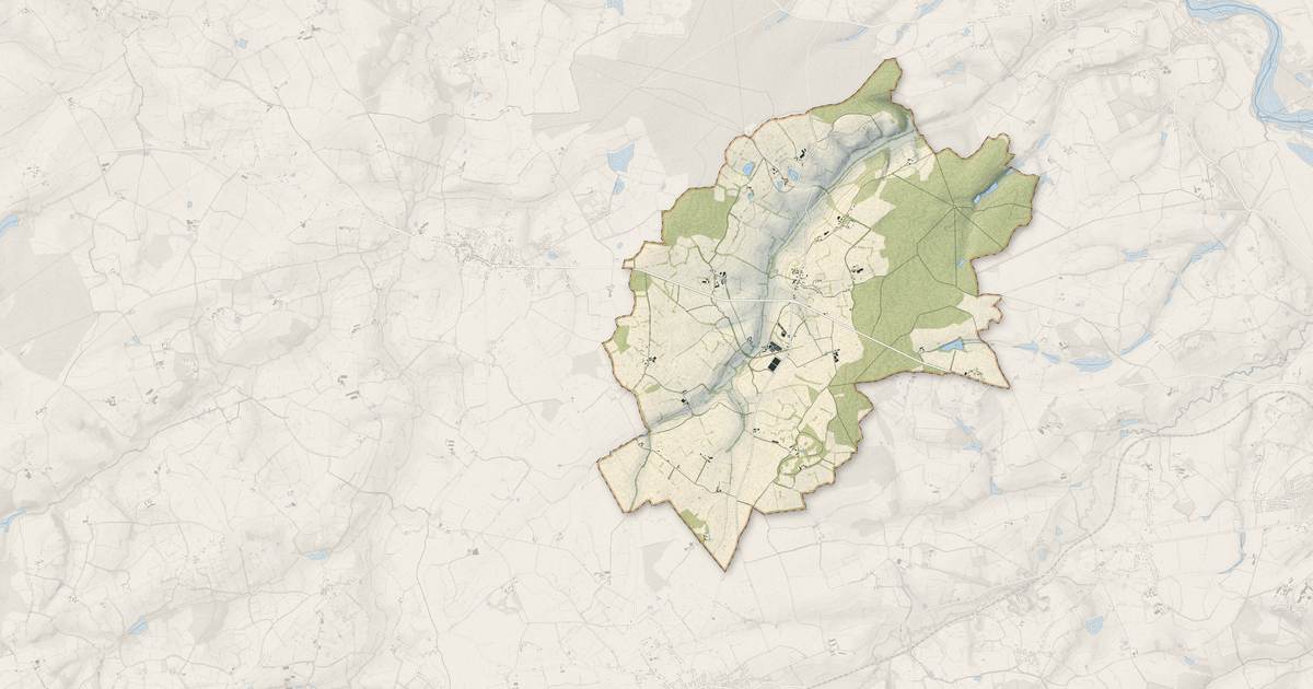 Portrait cartographique de Marigny : relief, eau, forêts, bâti et voies, calculés à partir des données de l'IGN