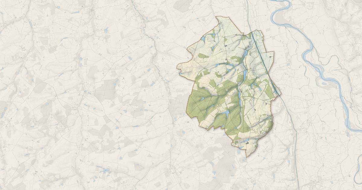 Portrait cartographique de Paray-le-Frésil : relief, eau, forêts, bâti et voies, calculés à partir des données de l'IGN