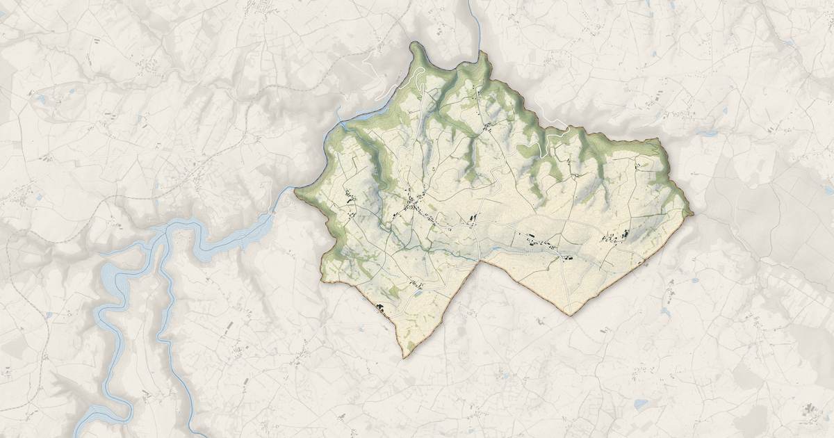 Portrait cartographique de Sainte-Thérence : relief, eau, forêts, bâti et voies, calculés à partir des données de l'IGN