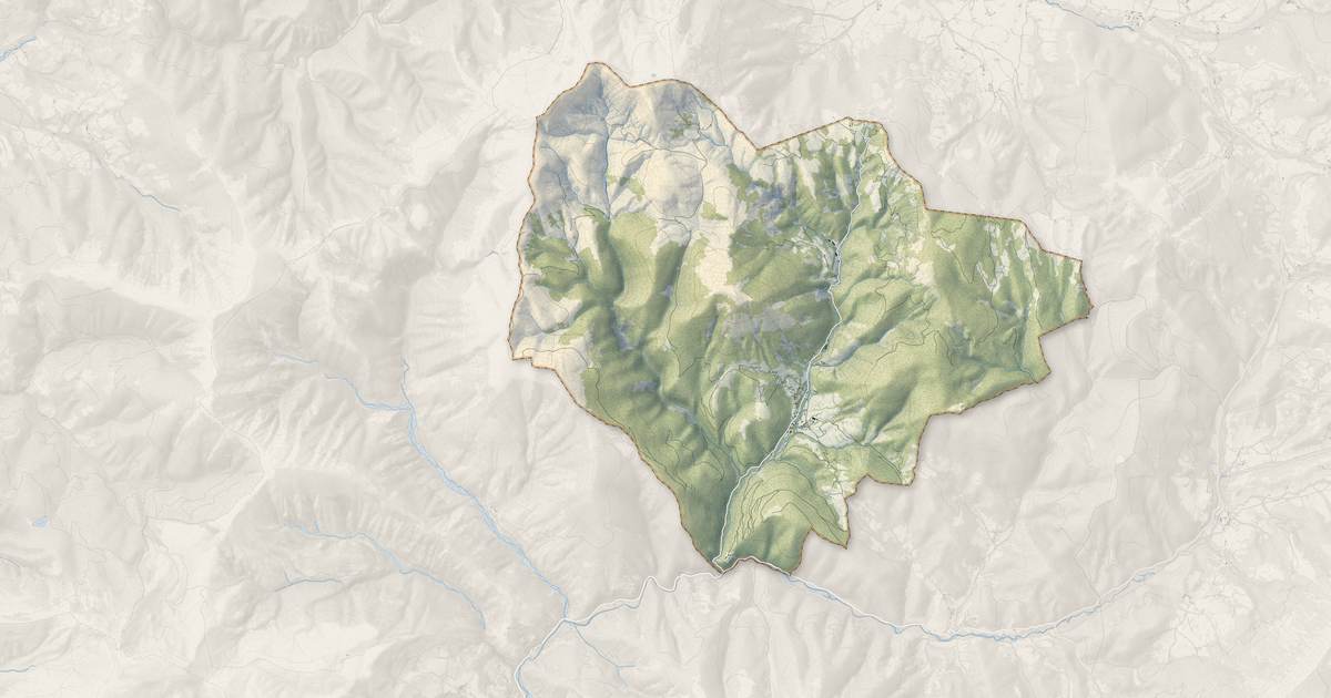 Portrait cartographique de Auzet : relief, eau, forêts, bâti et voies, calculés à partir des données de l'IGN