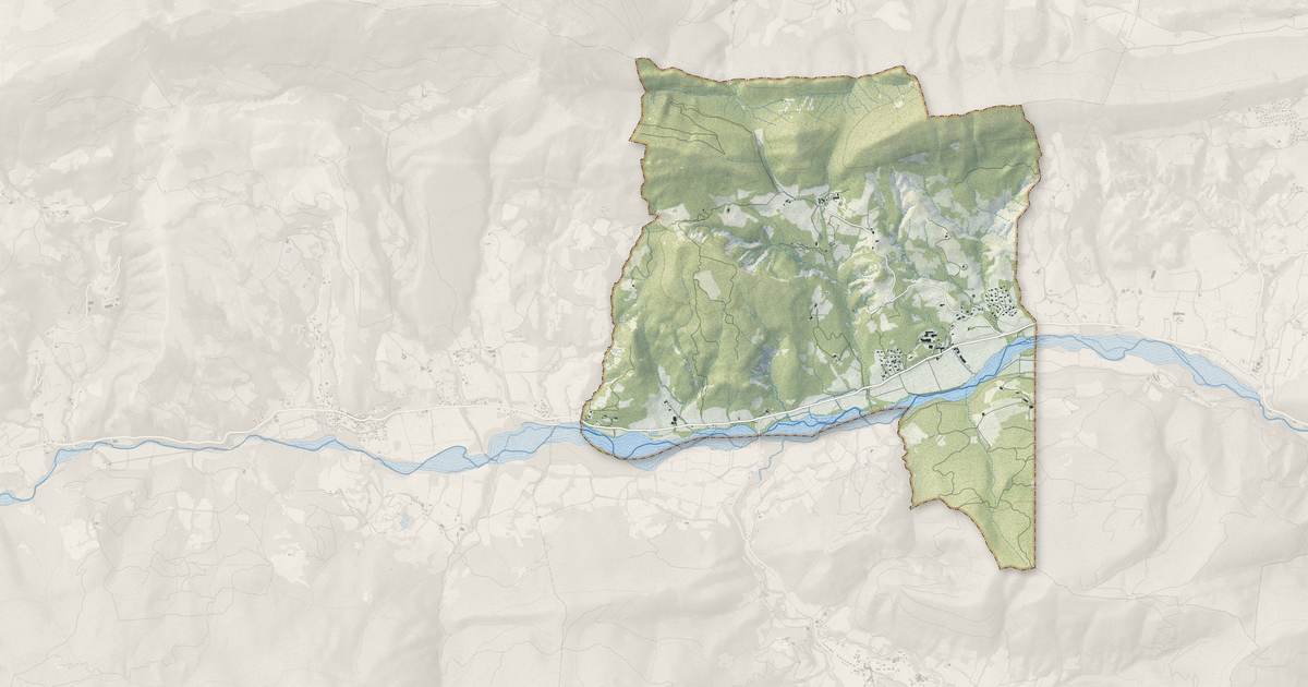 Portrait cartographique de Bevons : relief, eau, forêts, bâti et voies, calculés à partir des données de l'IGN