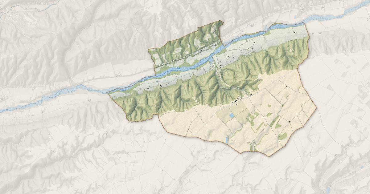 Portrait cartographique de Brunet : relief, eau, forêts, bâti et voies, calculés à partir des données de l'IGN
