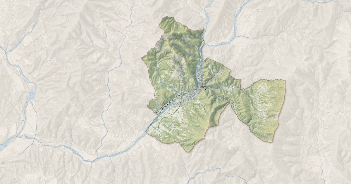 Portrait cartographique de Digne-les-Bains : relief, eau, forêts, bâti et voies, calculés à partir des données de l'IGN