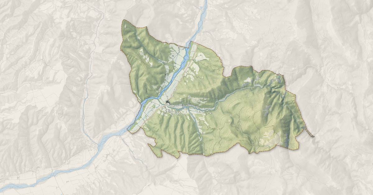 Portrait cartographique de Estoublon : relief, eau, forêts, bâti et voies, calculés à partir des données de l'IGN