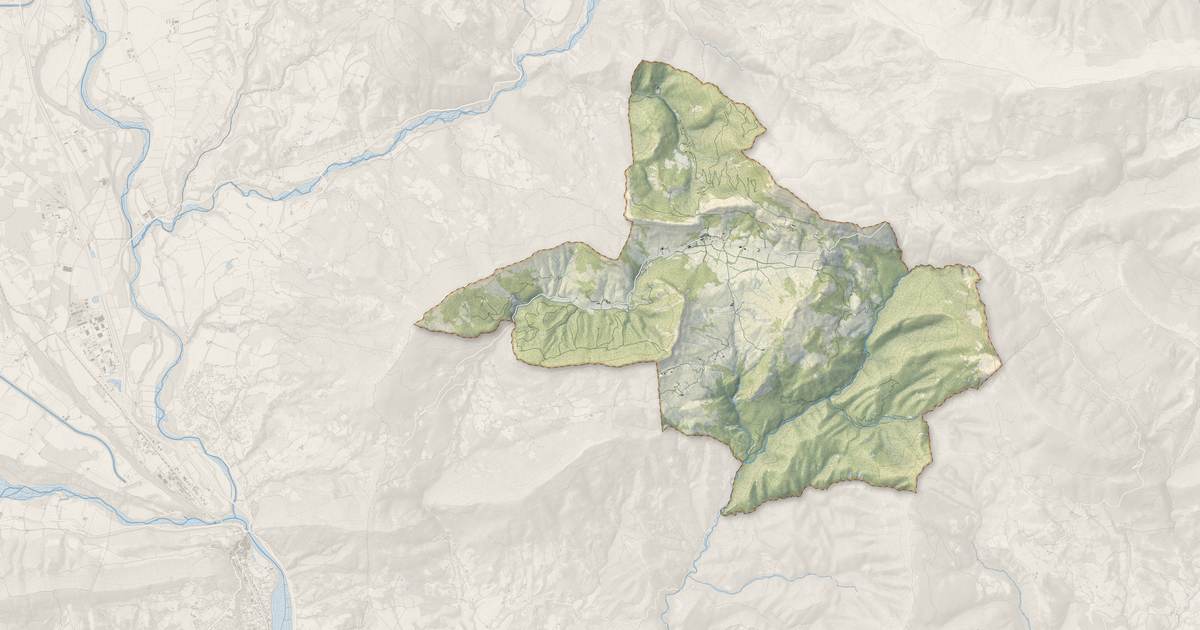 Portrait cartographique de Saint-Geniez : relief, eau, forêts, bâti et voies, calculés à partir des données de l'IGN
