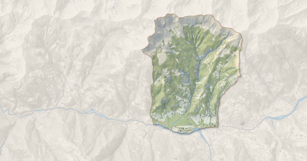 Portrait cartographique de Saint-Pons : relief, eau, forêts, bâti et voies, calculés à partir des données de l'IGN