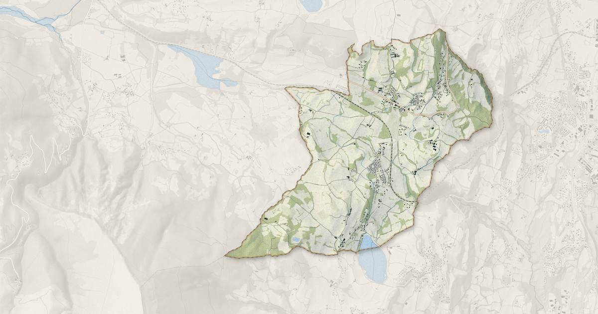 Portrait cartographique de La Freissinouse : relief, eau, forêts, bâti et voies, calculés à partir des données de l'IGN
