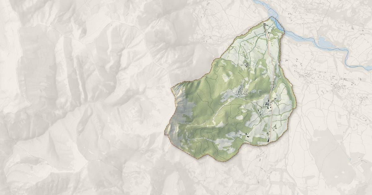 Portrait cartographique de Laye : relief, eau, forêts, bâti et voies, calculés à partir des données de l'IGN
