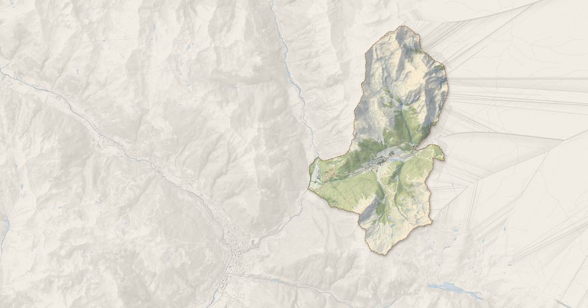 Portrait cartographique de Montgenèvre : relief, eau, forêts, bâti et voies, calculés à partir des données de l'IGN