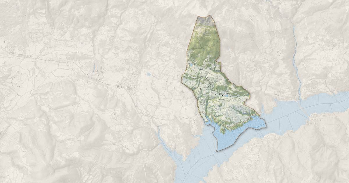 Portrait cartographique de Prunières : relief, eau, forêts, bâti et voies, calculés à partir des données de l'IGN