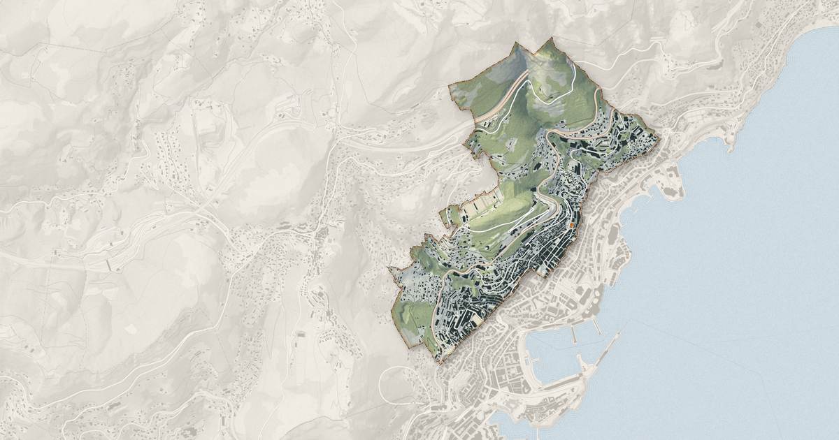 Portrait cartographique de Beausoleil : relief, eau, forêts, bâti et voies, calculés à partir des données de l'IGN