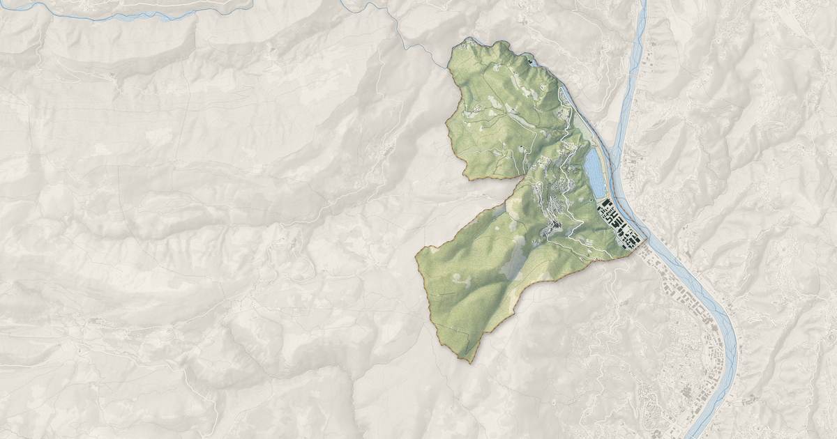 Portrait cartographique de Le Broc : relief, eau, forêts, bâti et voies, calculés à partir des données de l'IGN