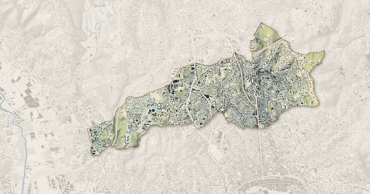 Portrait cartographique de Le Cannet : relief, eau, forêts, bâti et voies, calculés à partir des données de l'IGN