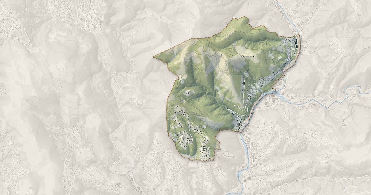 Portrait cartographique de Cantaron : relief, eau, forêts, bâti et voies, calculés à partir des données de l'IGN