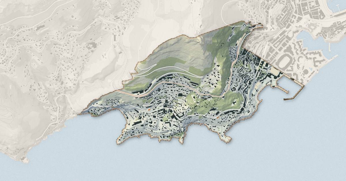 Portrait cartographique de Cap-d'Ail : relief, eau, forêts, bâti et voies, calculés à partir des données de l'IGN