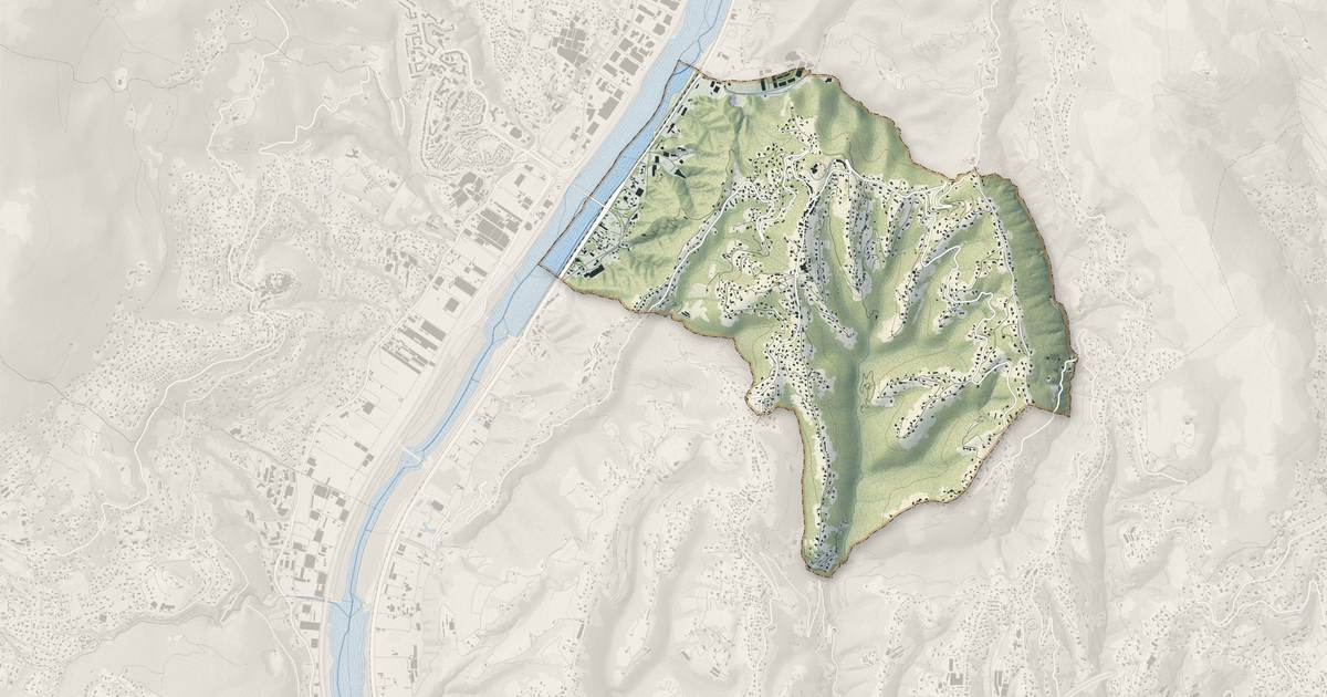 Portrait cartographique de Colomars : relief, eau, forêts, bâti et voies, calculés à partir des données de l'IGN