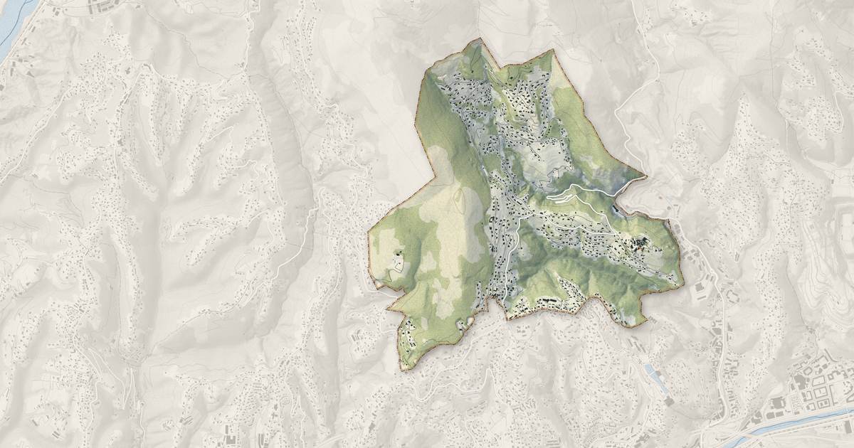 Portrait cartographique de Falicon : relief, eau, forêts, bâti et voies, calculés à partir des données de l'IGN