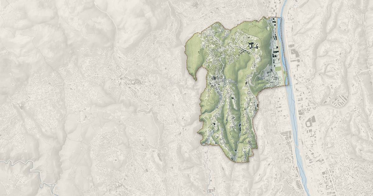 Portrait cartographique de La Gaude : relief, eau, forêts, bâti et voies, calculés à partir des données de l'IGN