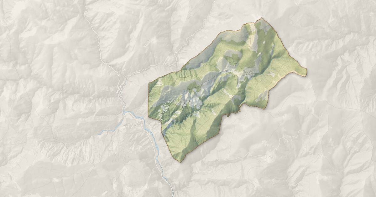 Portrait cartographique de Lieuche : relief, eau, forêts, bâti et voies, calculés à partir des données de l'IGN