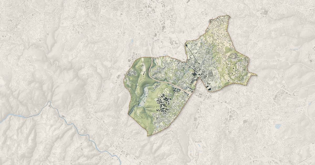 Portrait cartographique de Mouans-Sartoux : relief, eau, forêts, bâti et voies, calculés à partir des données de l'IGN