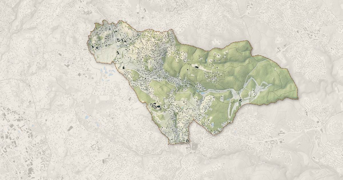 Portrait cartographique de Opio : relief, eau, forêts, bâti et voies, calculés à partir des données de l'IGN