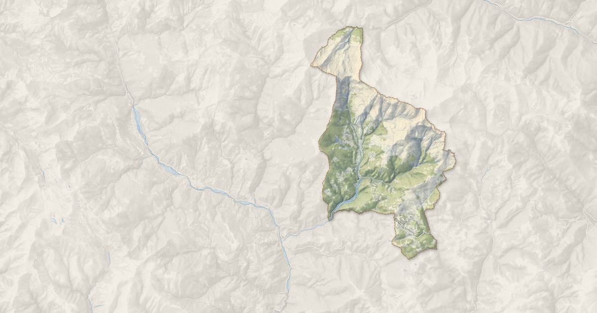 Portrait cartographique de Péone : relief, eau, forêts, bâti et voies, calculés à partir des données de l'IGN