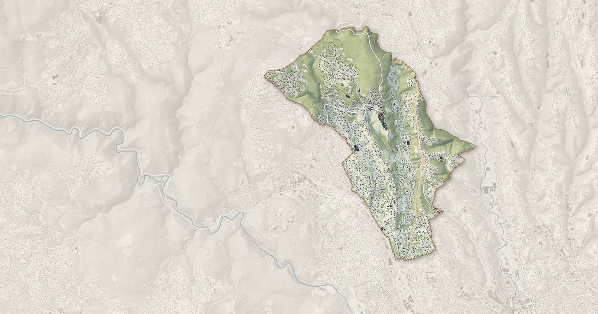 Portrait cartographique de Saint-Paul-de-Vence : relief, eau, forêts, bâti et voies, calculés à partir des données de l'IGN