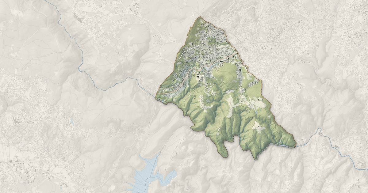 Portrait cartographique de Le Tignet : relief, eau, forêts, bâti et voies, calculés à partir des données de l'IGN