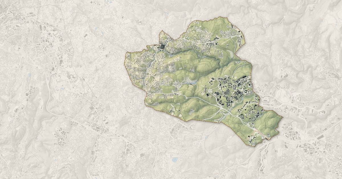 Portrait cartographique de Valbonne : relief, eau, forêts, bâti et voies, calculés à partir des données de l'IGN